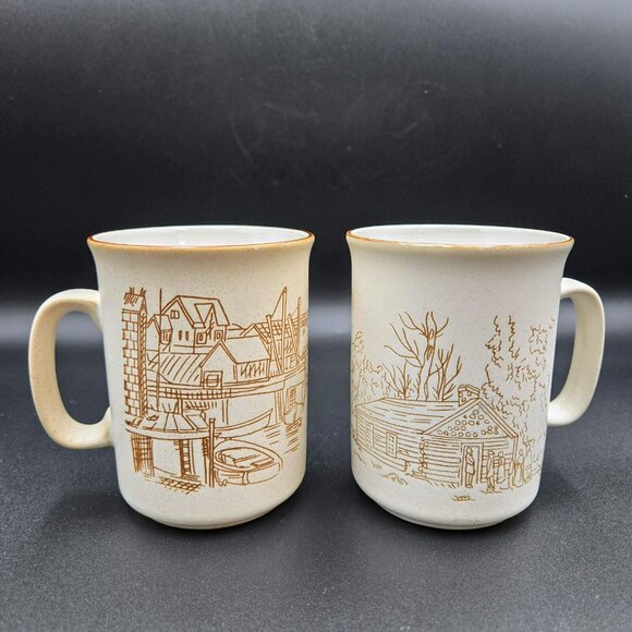 Manoir Collection Vintage Mugs Cabin Fishing Cup Coffee Stoneware Read - Picture 3 of 12
